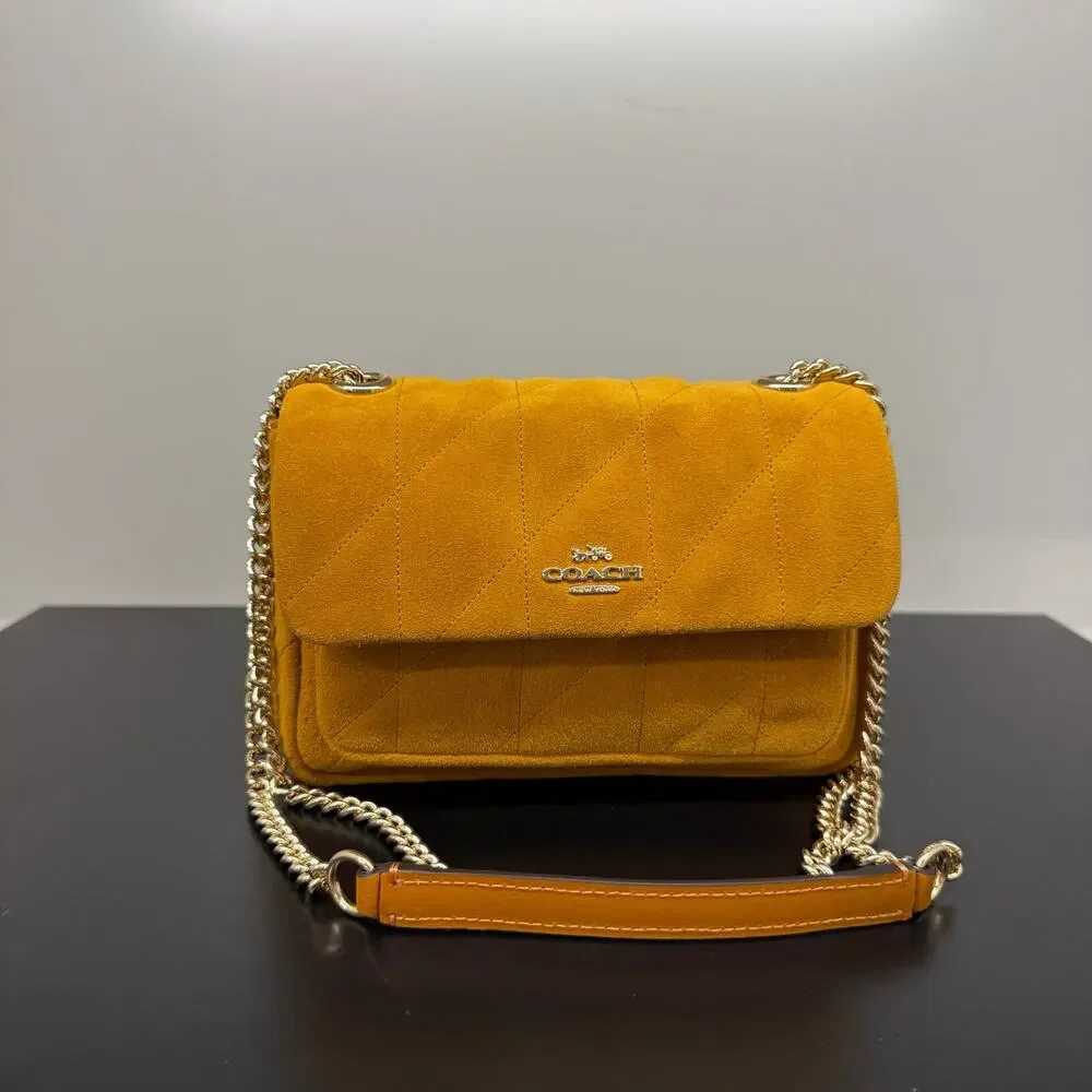 NEW‼️Coach Elodie Crossbody Bag 18 With Quilting CEU18 suede/Gold/Marigold